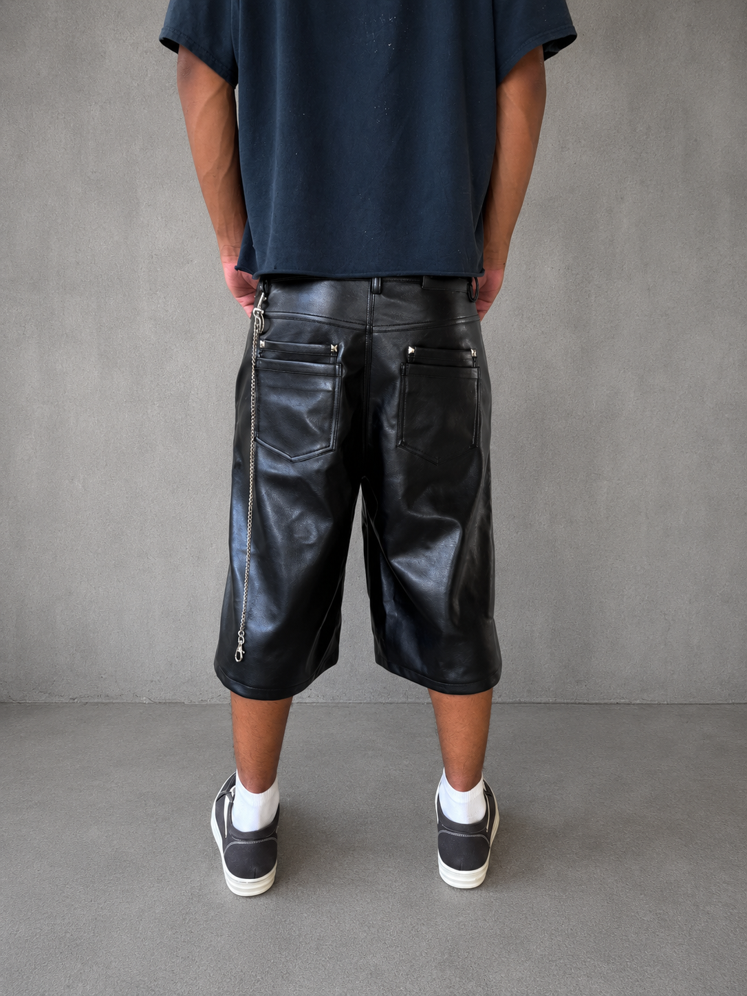 Layered Utility Leather Jorts