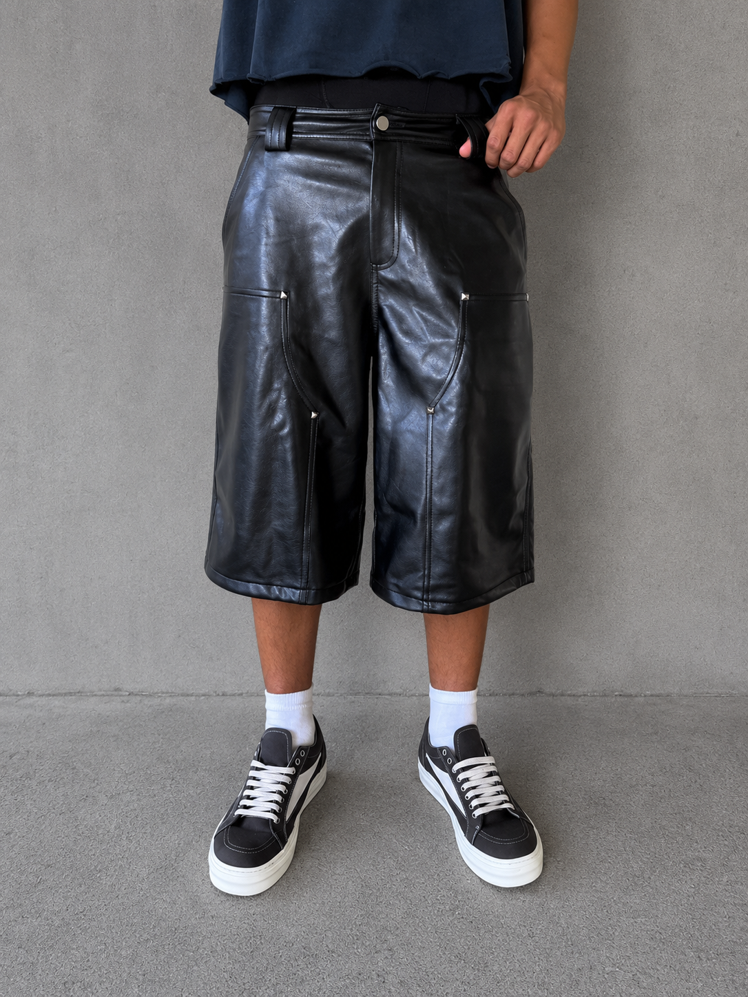 Layered Utility Leather Jorts