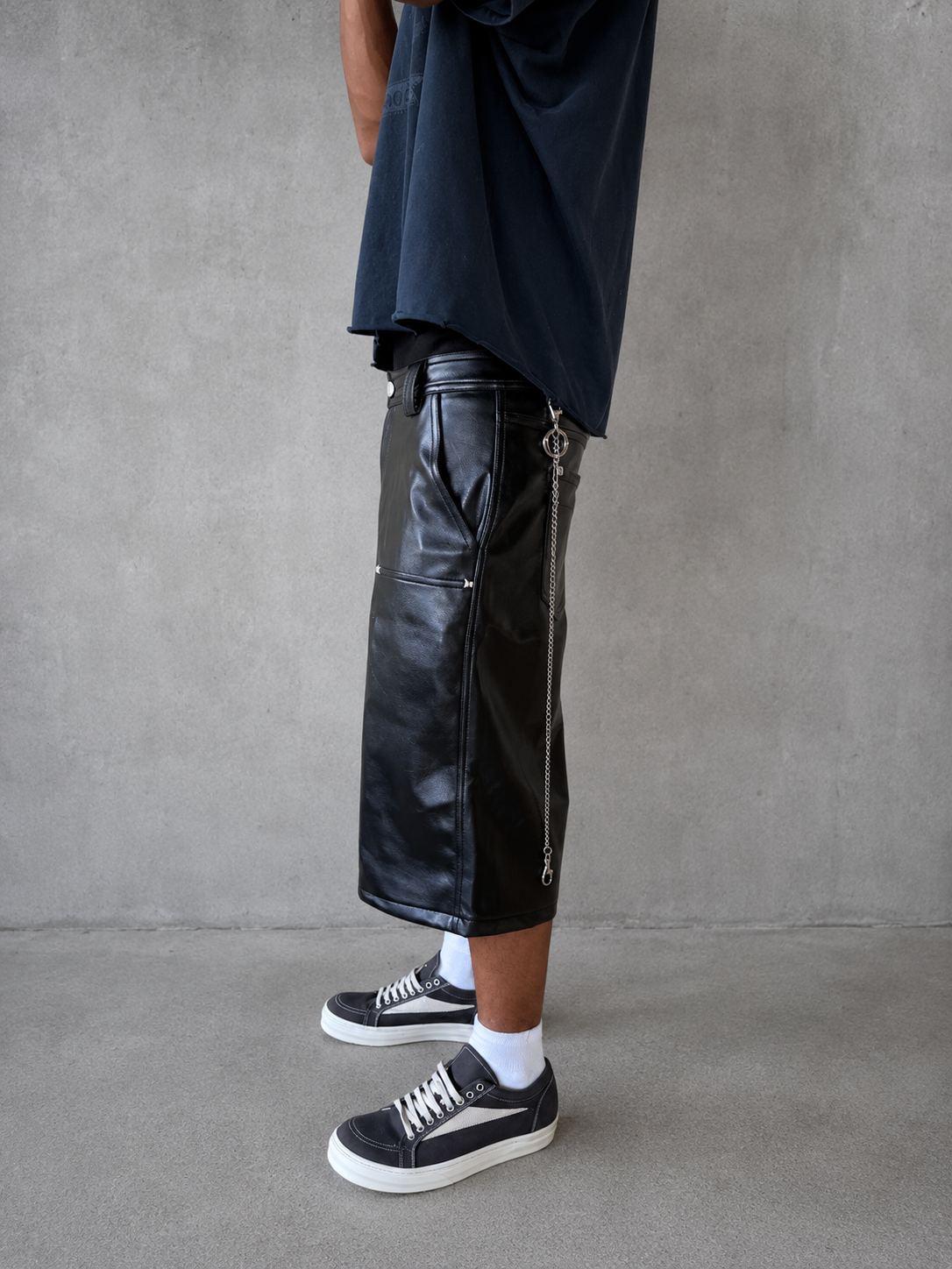 Layered Utility Leather Jorts